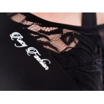 Black short-sleeved dress/tunic with lace inserts, wholesale