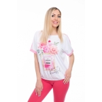 PLUS SIZE, Elastic waist short sleeve top - Perfume pattern, wholesale