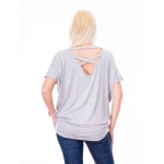 NORMAL, Light gray short-sleeved top with cross straps, large size