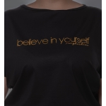 Short sleeve elongated bat top (black printed), wholesale