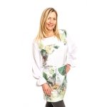 M, Long-sleeved Léda blouse - Green flower pattern on a white background, wholesale