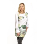 M, Long-sleeved Léda blouse - Green flower pattern on a white background, wholesale