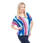 PLUS SIZE, горнище с къс ръкав и ластик на талията в цял ръст, шарени вълни, на едро