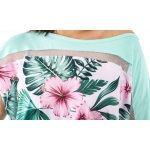 NORMAL, Top casual cu maneca scurta cu imprimeu hibiscus menta, engros