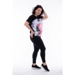 PLUS SIZE, Short-sleeved casual top /black-magenta girly pattern/, wholesale