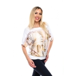 PLUS SIZE, Ekrü alapon legyező mintás rövid ujjú passzés felső, nagyker