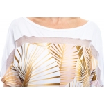 PLUS SIZE, short-sleeved fitted top with a fan pattern on an ekrü base, wholesale