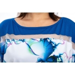 NORMAL, Royal blue abstract pattern short sleeve fitted top, wholesale