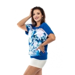 PLUS SIZE, Royal blue abstract patterned short-sleeved fitted top, wholesale