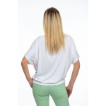 PLUS SIZE, White patterned short-sleeved fitted top - 3D flower, wholesale