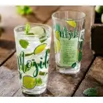 MOJITO glass glasses with decoration and cocktail recipe set of 6, glass capacity 360 ml