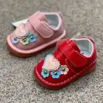 Маратонки за момиче 15-19 г. на сърца и цветя, на райе, Червени