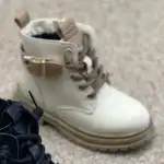 Боти за момиче, с косъм за зимата, 26-31, с аксесоар, Бяло/Кафяво
