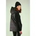 Women's black hooded coat with quilted back