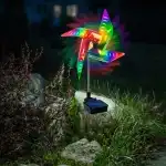 Lampa solara pentru gradina model turbina eoliana LED RGB senzor lumina 1.2V 600 mAh IP44 Aluminiu/Plastic 75x23x23 cm, angro