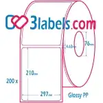 3labels гланцови бели етикети от PP (полипропилен) супер премиум за инкджет (inkjet) печат 210х297 мм, 200 бр.