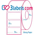 3labels гланцови бели етикети от премиум хартия за инкджет (inkjet) печат 56х25 мм, 2500 бр.