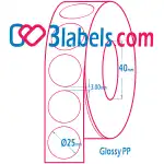 3labels гланцови бели етикети от PP (полипропилен) супер премиум за инкджет (inkjet) печат Ф25 мм, 1200 бр.