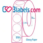 3labels гланцови бели етикети от премиум хартия за инкджет (inkjet) печат Ф30 мм, 2000 бр.