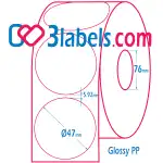 3labels гланцови бели етикети от PP (полипропилен) супер премиум за инкджет (inkjet) печат Ф47 мм, 1300 бр.