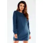 M271, Rochie mini din țesătură hanorac cu despicatură pe spate, Blue XL