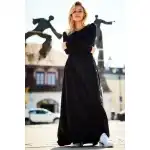 M312, Trapezowa spódnica maxi z bawełnianej dresówki, Czarny S/M