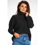 A615, Sweter w prążek z golfem, Czarny One size