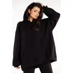 M323, Bluza damska oversize z kapturem, Czarny One size