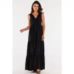 A581, Luźna letnia sukienka kopertowa maxi, Czarny XL
