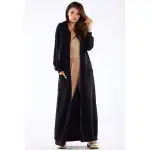 M277, Długa, rozpinana bluza dresowa maxi z kapturem, Czarny L/XL