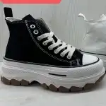 Tenisi femeie, 36-40, inalti, din textil, negru-alb, primavara/vara,