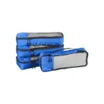 Set 4 huse/genti organizare bagaje, 4 x sac respirabil cu fermoar, 35.6 x 12.7 x 7.1 cm, textil, albastru, angro Supreva