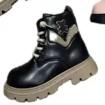 Ghete fetita, cu blana, 22-27, negru-maro, cu ursulet, ZZY, angro, CW61