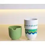 Set retro Scandi, 6 piese din sticlă și porțelan - verde