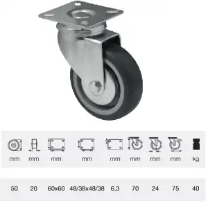 JDPE 0501 1001, Swivel fork, with 50 mm wheel