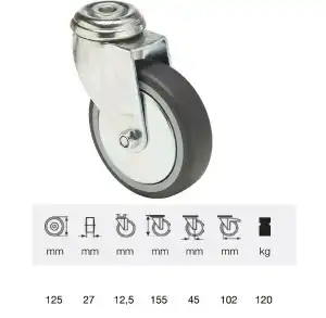 JDPE 1255 1001, Swivel fork, with 125 mm wheel