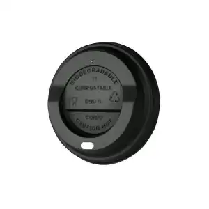 CPLA biológiailag lebomló fedél, fekete, kartonpoharakhoz Ø 80 mm, ivólyukkal, 50 db-os készlet, Supreva nagyker