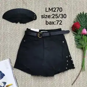 Дамски дънкови къси панталони-пола 25-30 Черен целеви колан Mimi Dave LM270 на едро