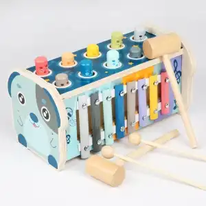 Jucarie senzoriala, hamster Montessori, lemn, multicolor