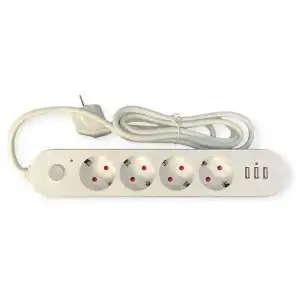 Przedłużacz 2m z 4 gniazdami i 3 USB, 16558, hurt