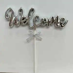 Welcome cake topper silver, T090543, wholesale