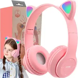 Căști Bluetooth pentru copii cu LED RGB, urechi de pisică - E720