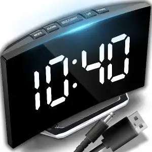 ELECTRONIC CLOCK ALARM MIRROR STANDING LED DISPLAY THERMOMETER -E183