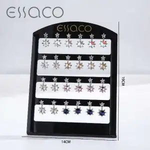 Round silver earrings with rhinestone star, wholesale