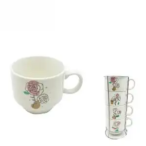 Set of 4 ceramic cups with flowers, wholesale