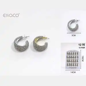 Cercei din inox tip C cu strasuri colorate, angro