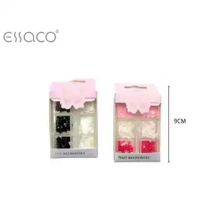 Mixed nail decorations in a box with six compartments, wholesale