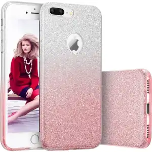 Iphone 8 Plus phone case offers Silver-Pink gradient Glitter Shine protection