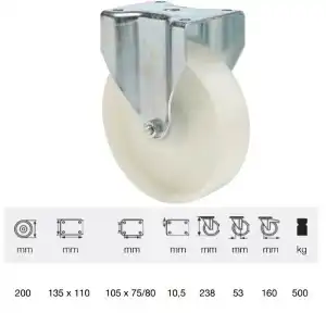 FTPN 1603 6100, Fixed fork wheel with 160 mm wheel