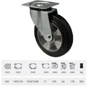 JPAB 1603 6150, Swivel fork, with 160 mm wheel